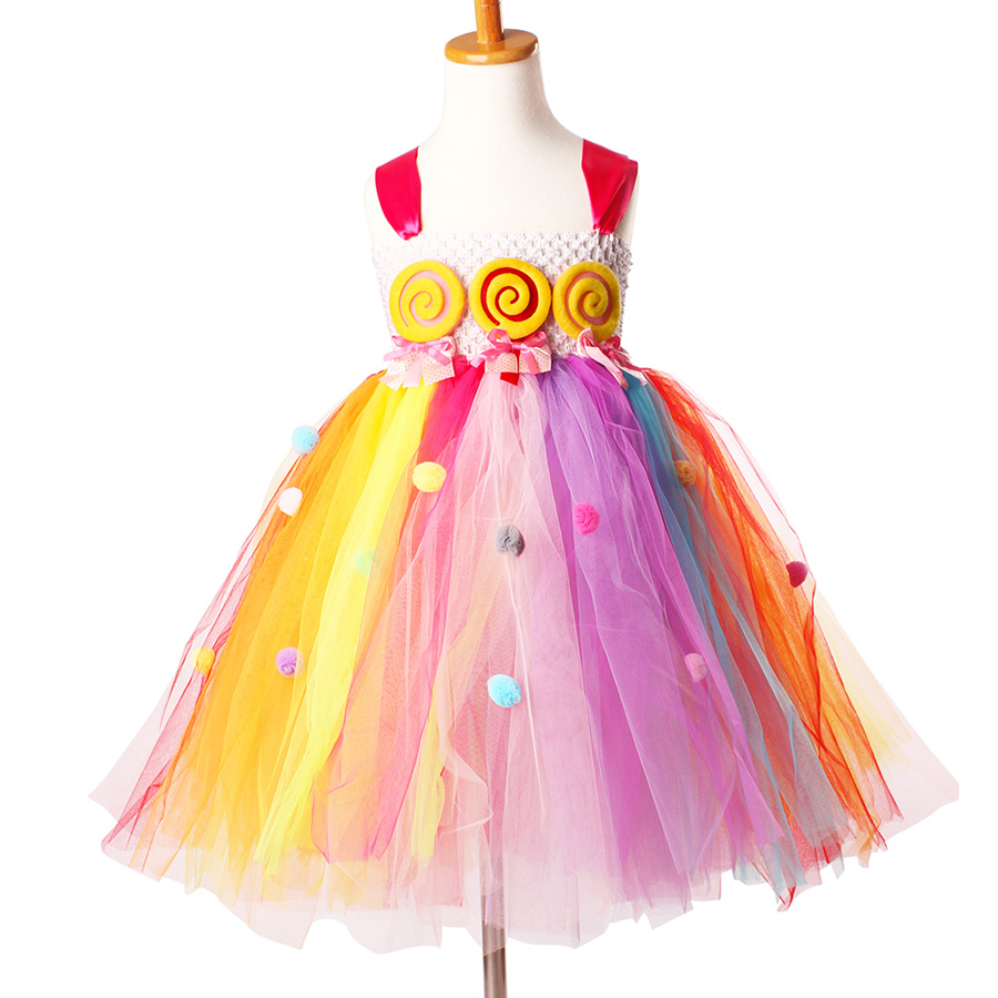 Candy Lollipop Girls Kids Tutu Dress Sweet Rainbow Birthday Dress Candy Land Children Tutu Costume Pageant Princess Gown: 8