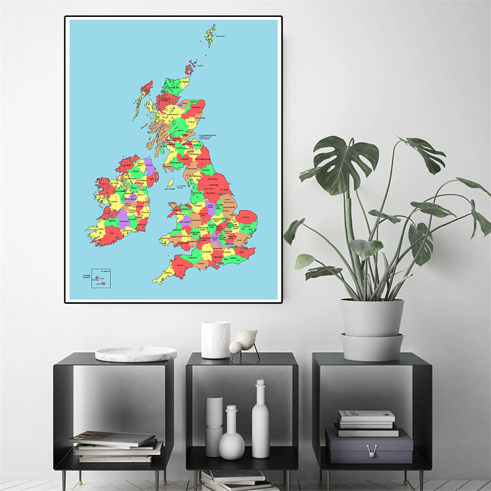 100*150cm The United Kingdom Map Wall Poster Non-woven Canvas Painting Living Room Home Decoration School Supplies