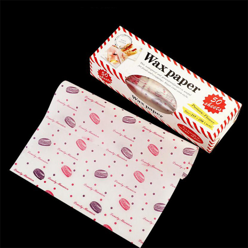 50Pcs/Lot Wax Paper Food Grade Grease Paper Food Wrappers Wrapping Paper For Bread Sandwich Burger Fries Oilpaper Baking Tools: Macron with box