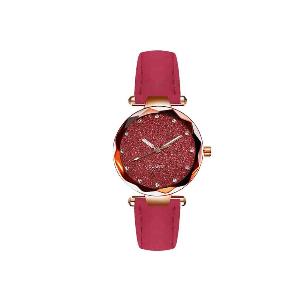 Mode Vrouwen Horloge Quartz Horloge Gesp Sterrenhemel Romeinse Horloge Voor Vrouwen Dames Armband Orologio Donna: Red 