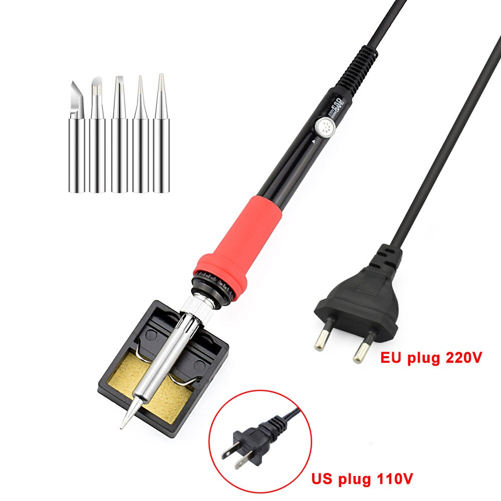 NEWACALOX Adjust Temp EU/US 60W ESD Soldering Iron Kit Welding Tool Set with Multimeter Glue Gun Solder Assist Set Repair Tools: T02R / EU