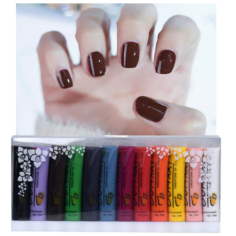 Doigt ange 12 pièces 12ml peinture à ongles Multi Surface 3D peinture OUMAXI Nail Art peinture 12 couleurs différentes outils de peinture à ongles