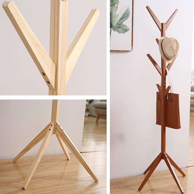 Stand Solid wood floor coat rack Simple Assembly Triangle Base clothes shelves hanger home storage bedroom furniture