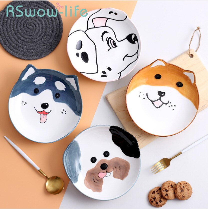 Plato de cerámica con dibujos de animales para niños, platos de desayuno y cena, postre, aperitivos, vajilla