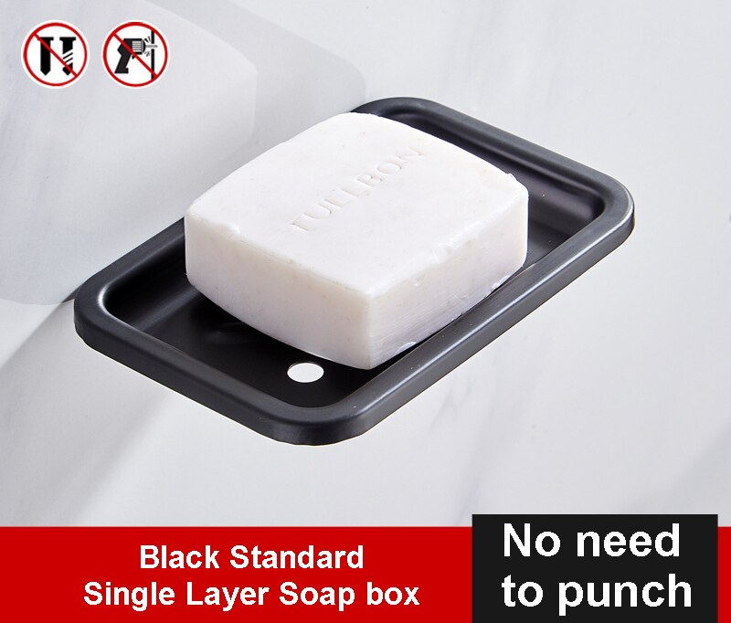 Czarne mydło Dishs łazienka naścienna przestrzeń aluminiowa mydelniczka przyssawka mocna niebrudząca półka na mydło akcesoria łazienkowe: B