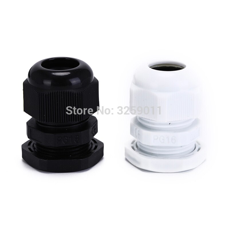 100PCS Cable Glands PG16 Black White Waterproof Adjustable Nylon Connectors Joints With Gaskets 10-14mm For Electrical Appliance