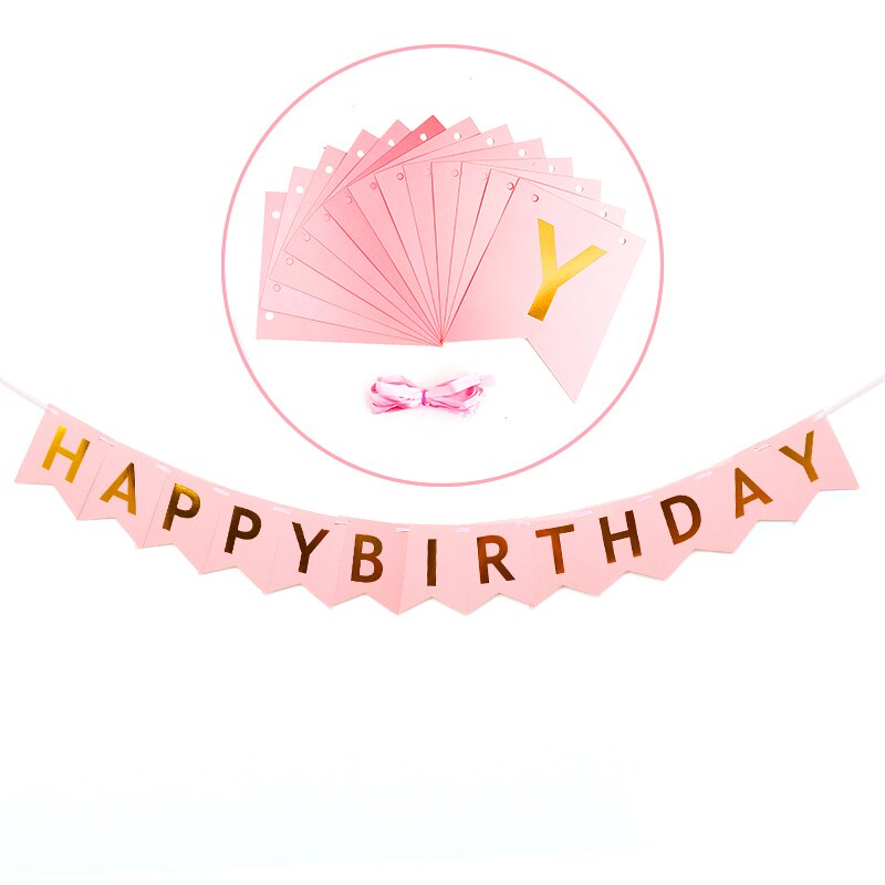 Happy birthday banner bunting flag garland birthday party decoration supplies my birthday party decoration children bath: pink