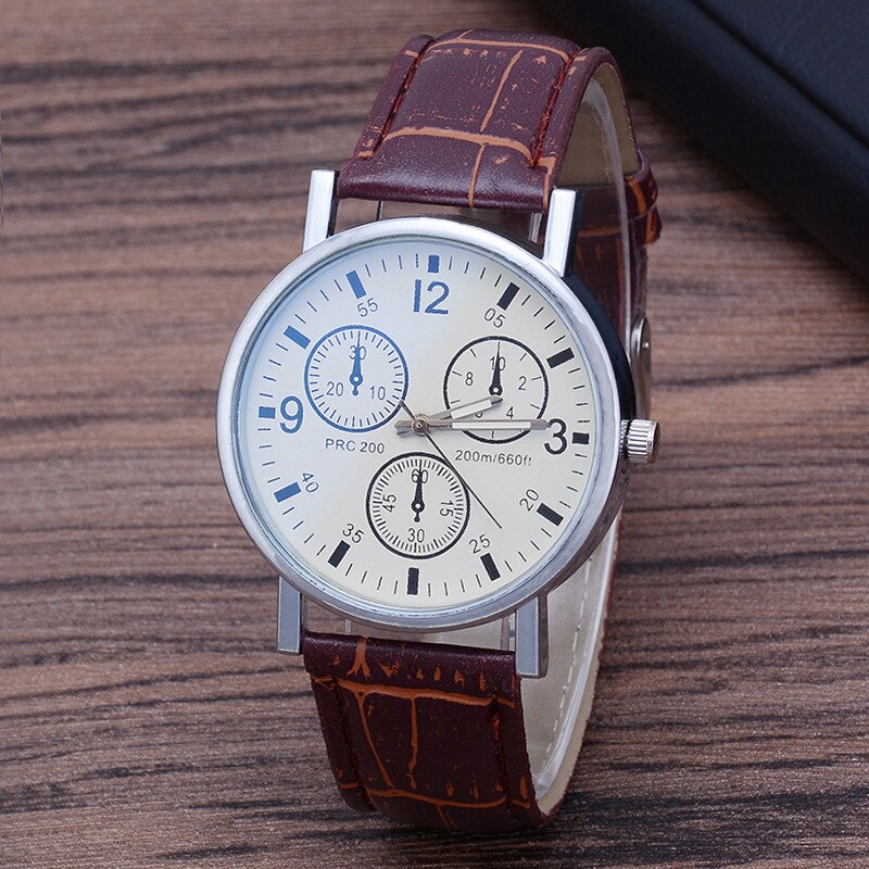 Mode Quartz Ultra-Dunne Horloge Eenvoudige Rvs Drie-Eye Mannen Horloge Lederen Band Cadeau Voor Vriendje: B3