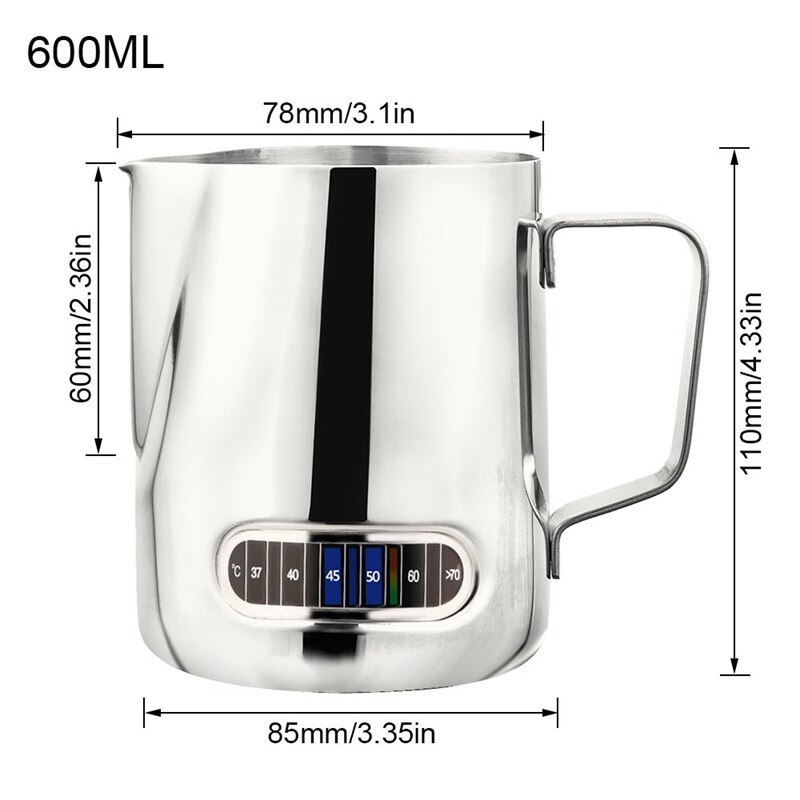 Milk Frothing Pitcher With Thermometer Stainless Steel 600ml Coffee Frothing Jug Home Kitchen Milk Cup