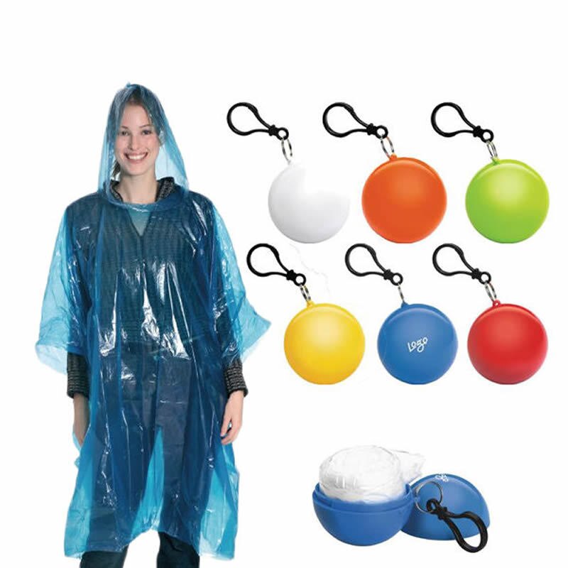Chubasquero desechable portátil para hombre y mujer, llavero con bola, Poncho, capa impermeable, 6 colores