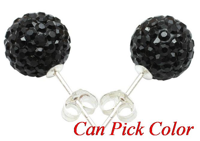 Best 8mm silver-plated earrings, disco tone, crystal ball stud earring, mixed colors, rhinestones: 2