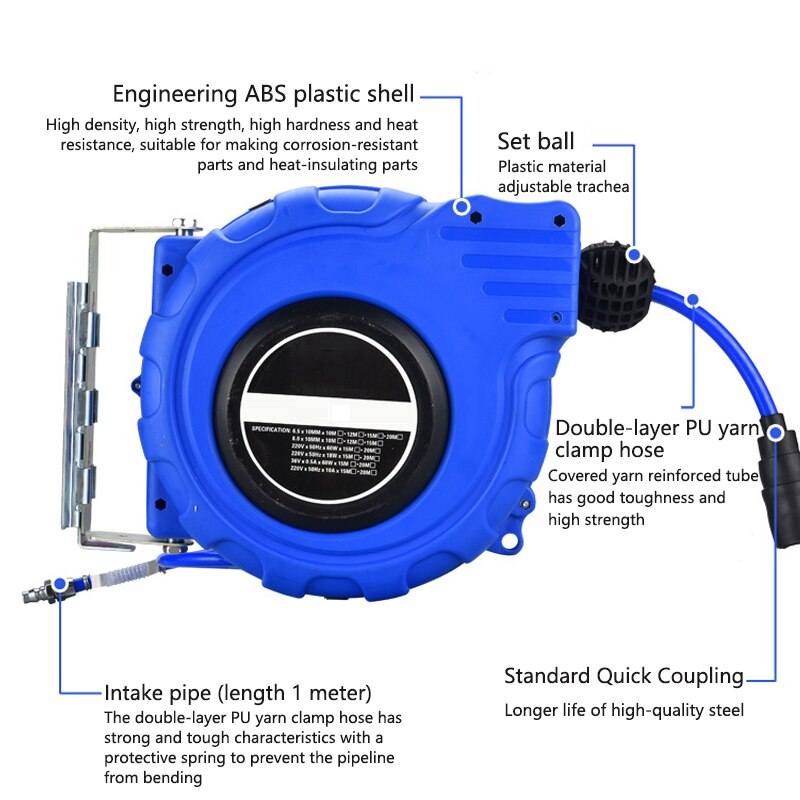 Wall Mounted Automatic Reel 10m Retractable Garden Hose Pipe Reel Water Outdoor Spray Water Garage Tool Car Cleaning Tools