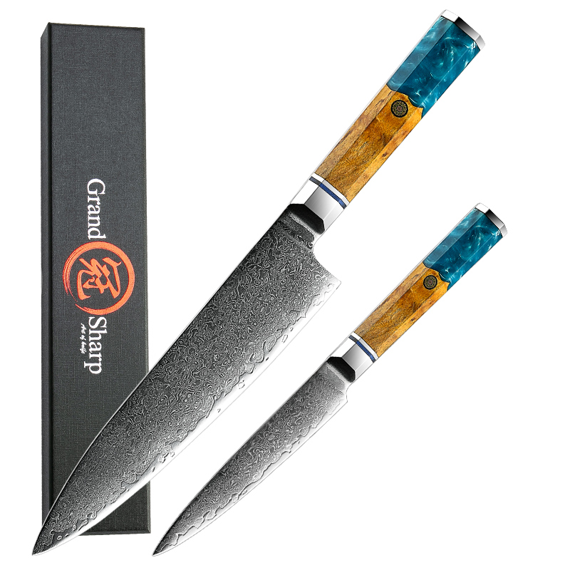 Grandsharp Kitchen Knife Set Damascus Kitchen Knife vg10 Japanese Steel Santoku Utility Bread Chef Gyuto Knives Cooking Tools