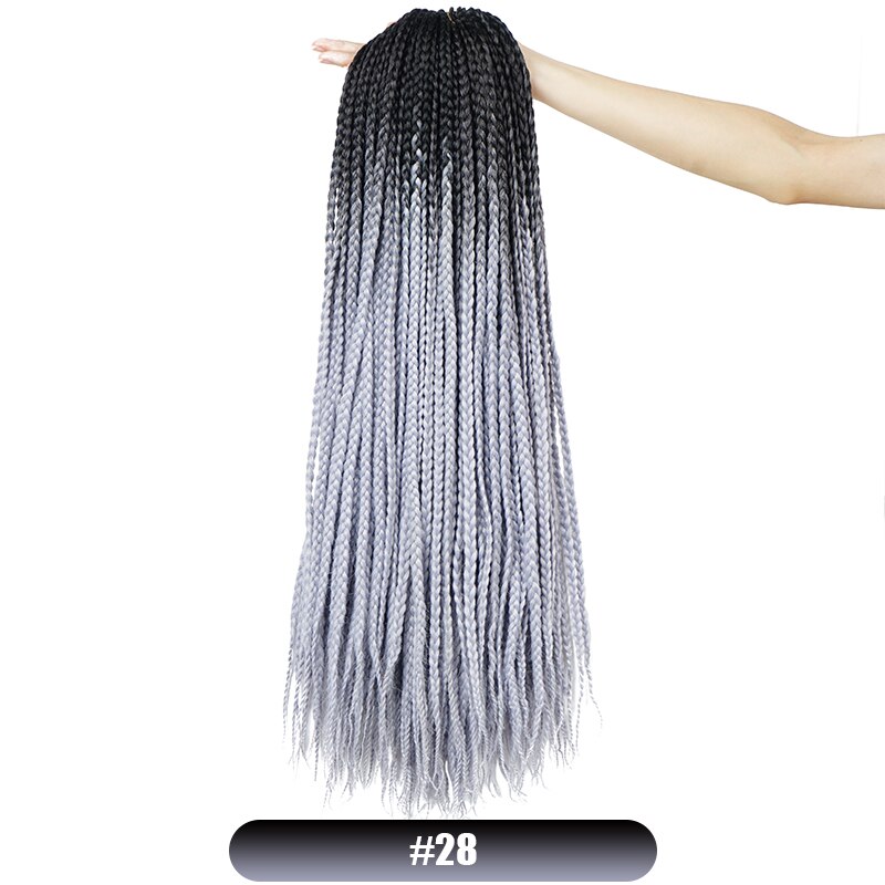 Box Braids 24Strands Senegalese Twist Braids Crochet Hair Extensions Ombre Colors 24inch Braiding Hair Youngther: black grey