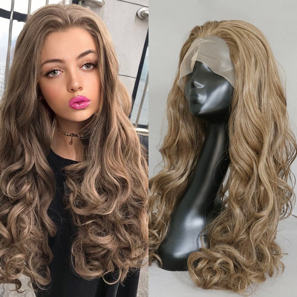 Linna Synthetische Kant Voor Vrouwen 28 Inch Blonde Kleur Natuurlijke Wave Hittebestendige Zachte Haar Pruik Met Natuurlijke haarlijn: 52MKD-SNY047