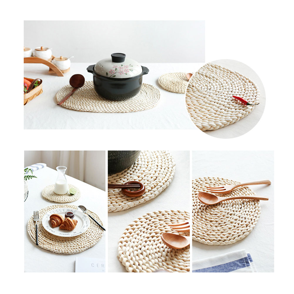 Round Rattan Placemats Natural Straw Woven Dining Table Mats Heat