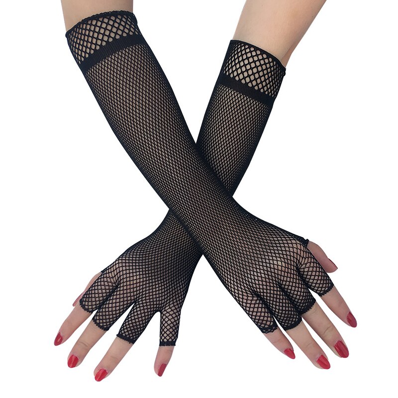 Filet de pêche en dentelle transparente pour femmes, gants noirs élastiques en maille à manches longues pour mariée, gants Sexy pour femmes: B-black