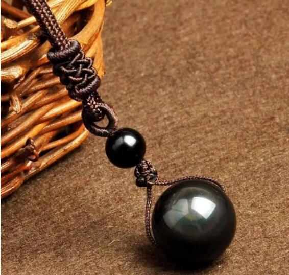 Natural Stone pendant Black Obsidian Rainbow Eye Bead Ball jewelry Stone Pendant Necklaces Transfer Lucky Love jewelry making