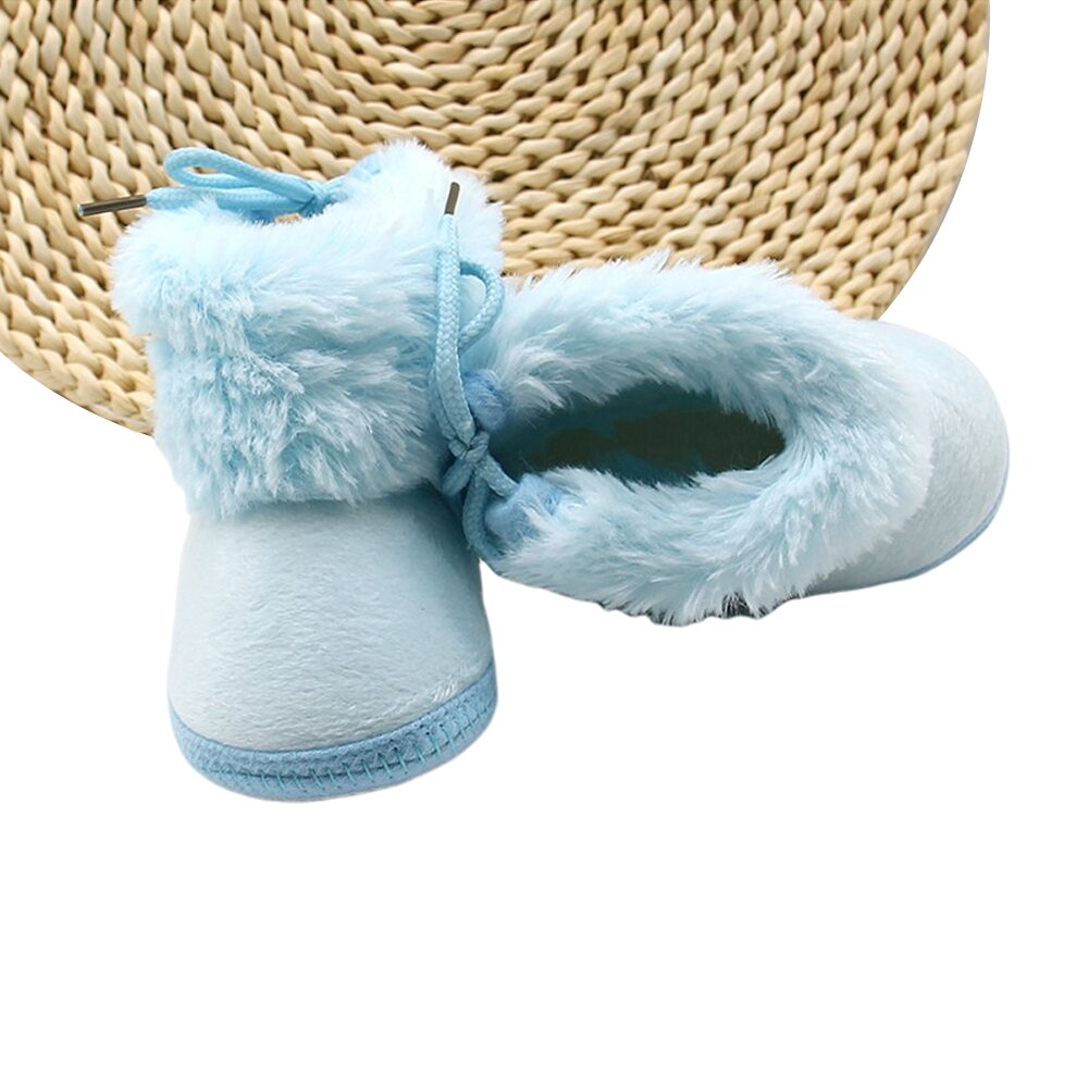 Infant Baby Girls Snow Boots Anti-Slip Sole Winter Warm Lace Up Sneakers Faux Fur Crib Shoes First Walkers