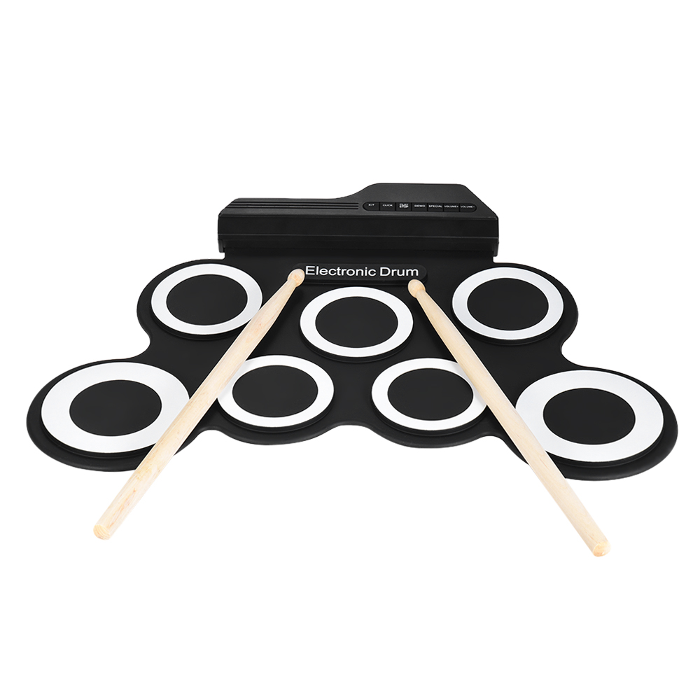 Portable Electronic Drum Digital USB 7 Pads Roll up Drum Set Silicone Electric Drum Pad Kit With DrumSticks Foot Pedal