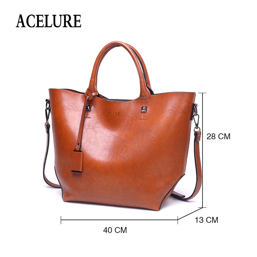ACELURE Women Bucket Bag Oil Wax Women Leather Handbags Big Tote Famous Brands High Capacity Female Shoulder Bag Crossbody Bag