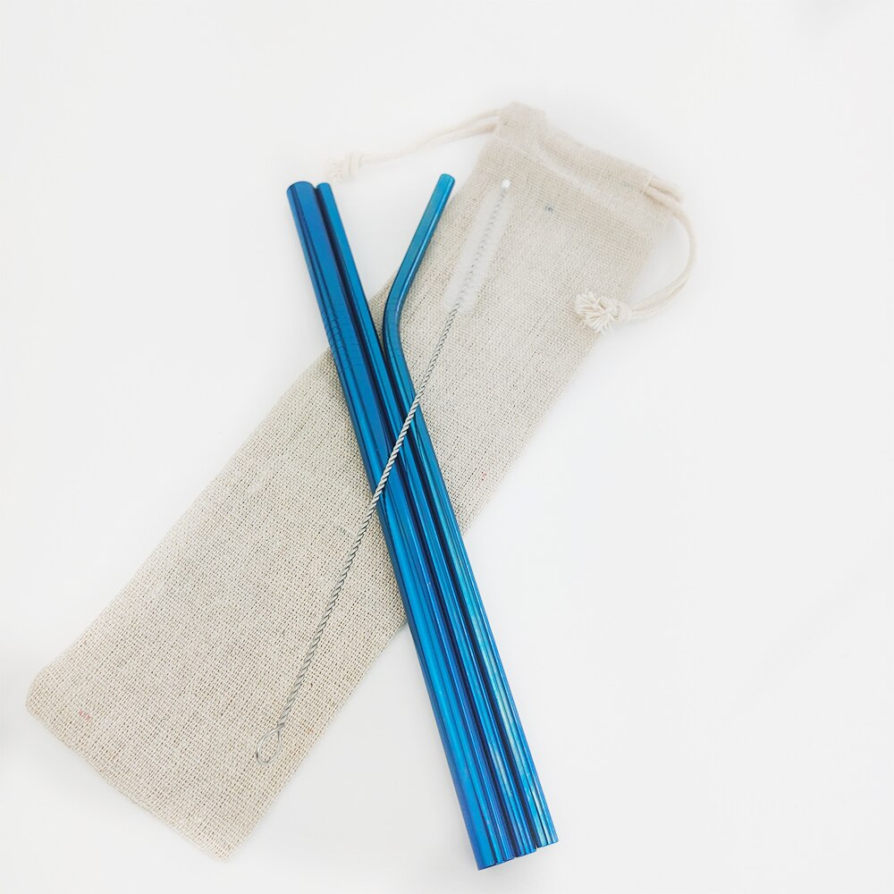 5pcs Eco Friendly Reusable Straw 304 Stainless Steel Straw Metal Smoothies Drinking Straws Set with Brush & Bag