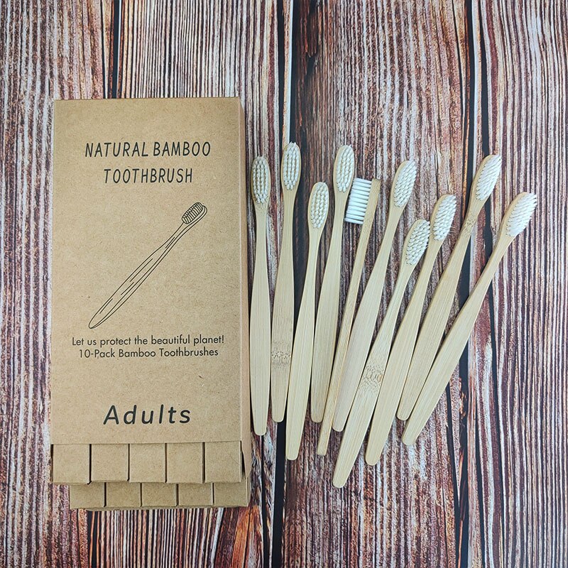 10pcs mixed color bamboo toothbrush Eco Friendly wooden Tooth Brush Soft Tip Charcoal adults oral care with box: 1167-L-1