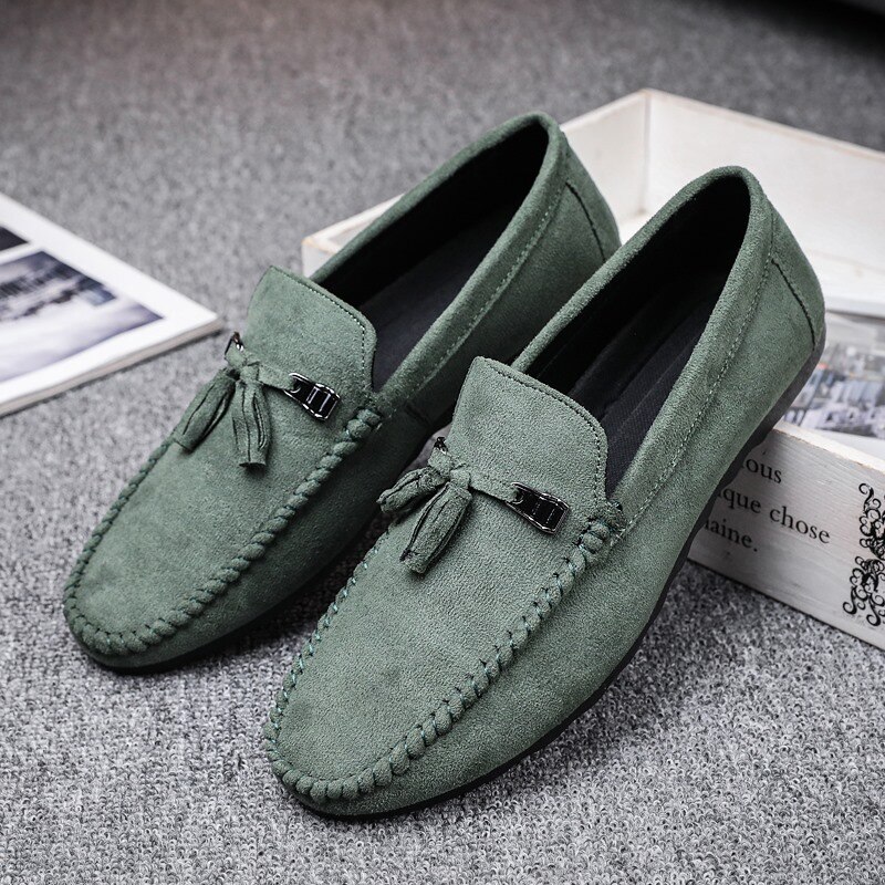 Mænd loafers sko udendørs klassiske business sko ruskind sko til mænd slip on flats fritidssko mænd: Grøn / 9