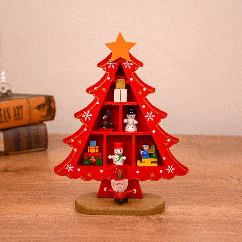 Christmas Decorations Wooden Christmas Tree Scene Layout Ornaments Three-dimensional Red Xmas Table Desktop Decoration: 01