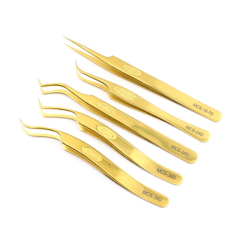 Vetus-Pinzas para pestañas Premium, estilo Original, color dorado, no magnético, para extensiones voluminosas 3D