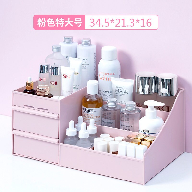 Multifunktionel plastopbevaring makeup arrangør bordskuffe skrivebord opbevaringsskuffe æske diverse kosmetikbeholder hjemmekontor: Pink størrelse xl