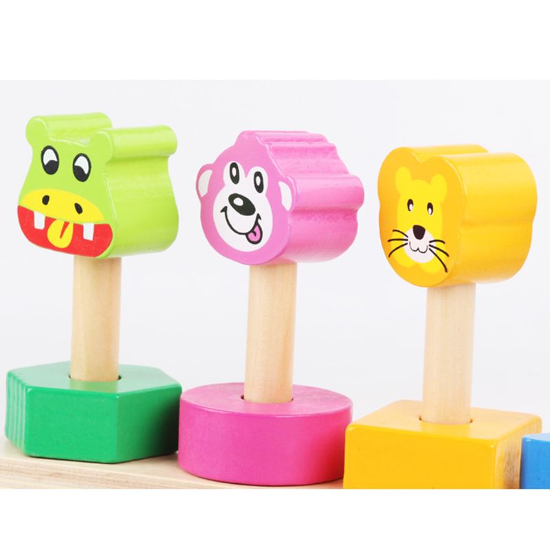 Wooden Animal Cartoon Balance Beam Game Toy Stacking Geometric Block Tower Kids Educational Puzzle Toys
