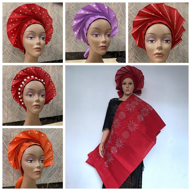 Kvinder stil hovedindpakning med rhinestone tørklæde kasket hat pandebånd turban afrikansk bryllup nyeste auto gele klar til at bære så oke