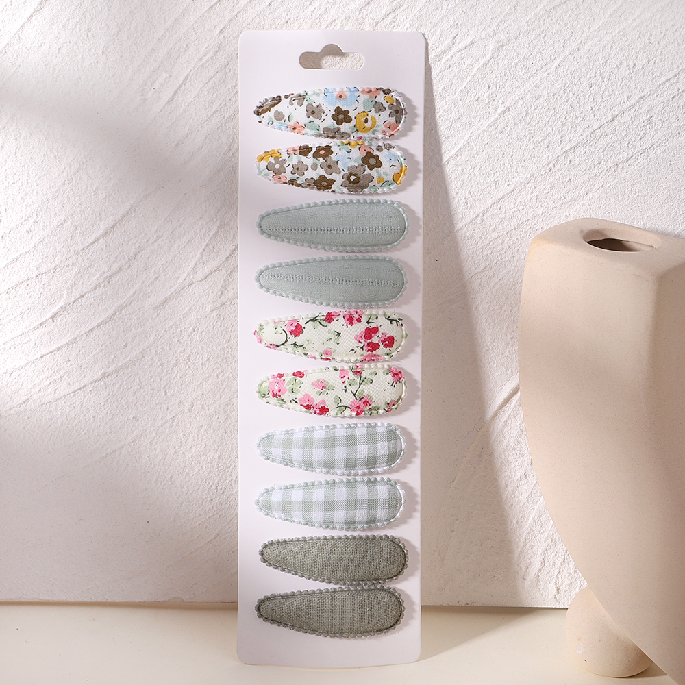 10 Uds. Horquilla para bebé, conjunto de pinzas para el cabello de aleación de algodón con estampado fresco, horquillas BB a cuadros de tela, accesorios para el cabello para niños: Verde militar