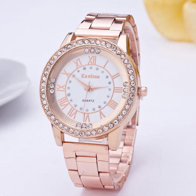 casual horloge vrouwen mannen Crystal Rhinestone Rvs Analoge Quartz Horloge populaire vrouwen: rg