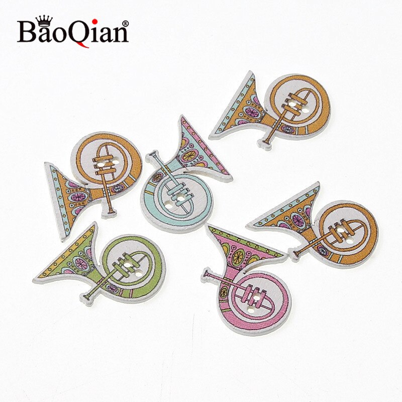 50 stuks gemengde muziekinstrumenten, houten knopen voor knutselen, scrapbooking accessoires, decoratieve houten knopen voor handwerk