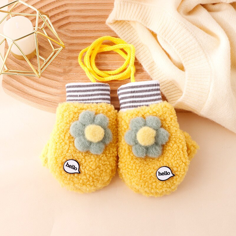 Warmom Karikatur Baby Fäustlinge Winter Warme freundlicher Baby Mädchen Handschuhe Acryl freundlicher Kleinkind Handschuh Handschoen Winter Handschuhe freundlicher 1-3Y: A Gelb