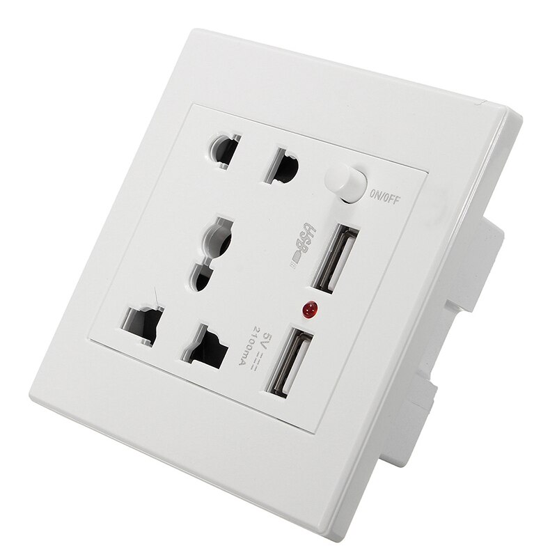 Universal Socket Dual USB Port Socket Wall Charger Adapter Charging 2.1A Wall Charger Adapter Power Outlet White Fast
