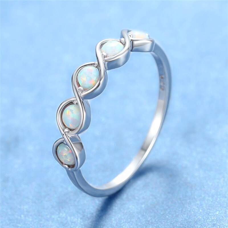 Minimalistisk kvindelig rund opal krydsring fest vielsesringe til kvinder rose guld farve fyldt fingerring: 8 / Sølv