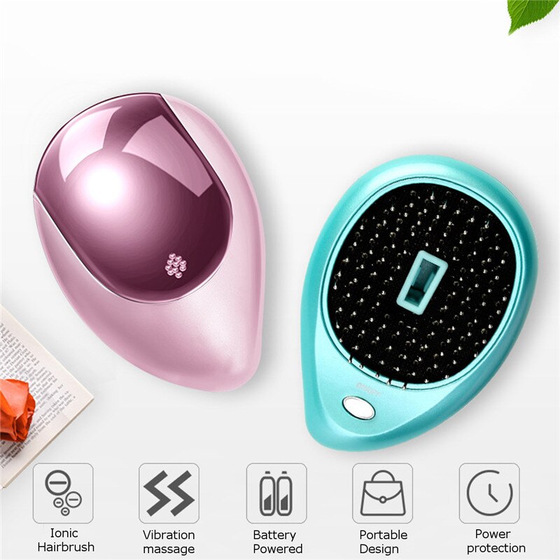 Elektrisk jonisk hårborste mini hårborste kam massager vibration hår hårbotten massager borste antistatisk jonisk hårborste