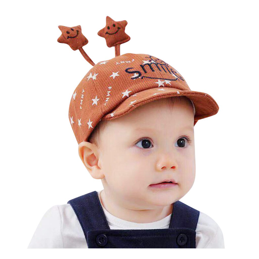 Infant Baby Hats Cartoon Beer Baseball Caps For Baby Boys Girls Spring Autumn Smile Letter Print Hats: Brown