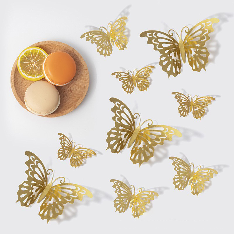 48 piezas de decoración de pared de mariposa 3D, 4 estilos, 3 tamaños, decoraciones de mariposas doradas para decoraciones de habitación de pastel de de cumpleaños de mariposa: YELLOW
