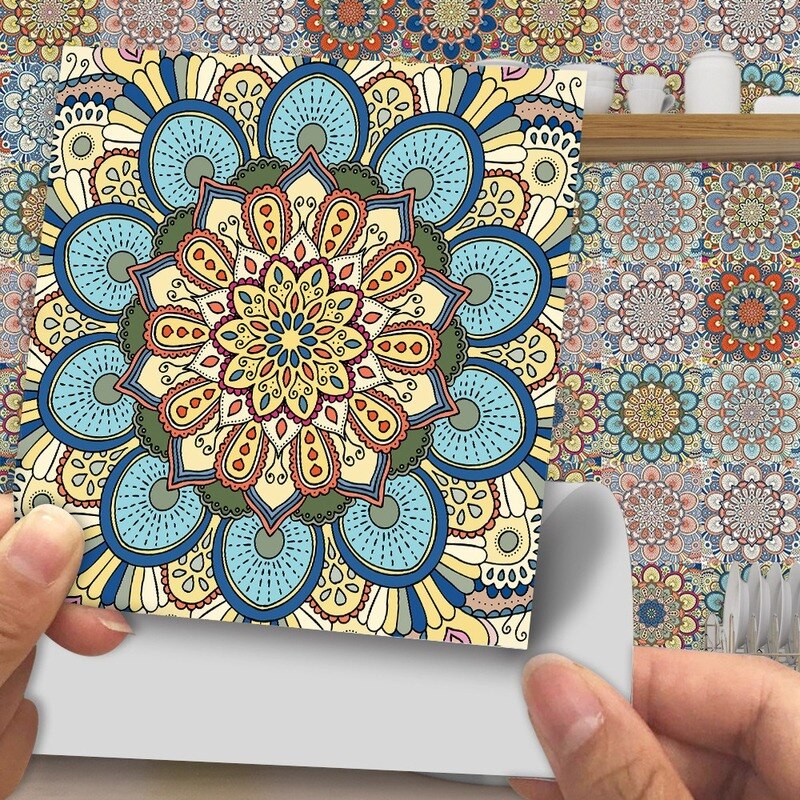 Mandala motif cristal dur pièce carreaux de céramique autocollants maison cuisine salle de bain évier décoration étanche amovible autocollant mural