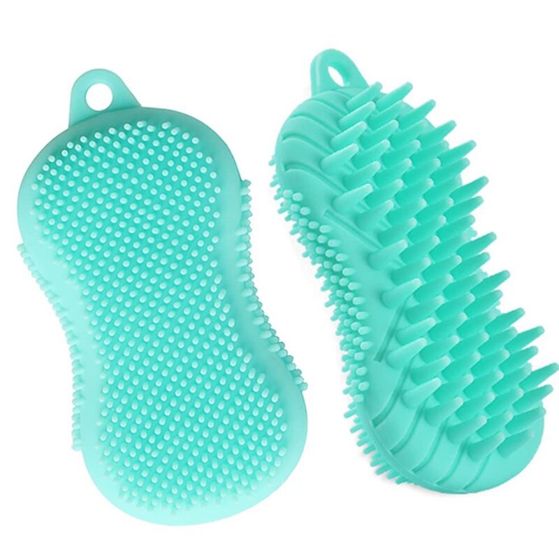2 pz spazzola da bagno in silicone bifacciale esfoliante lavasciuga doccia bagno shampoo spazzola massaggiatore del cuoio capelluto per la crescita dei capelli