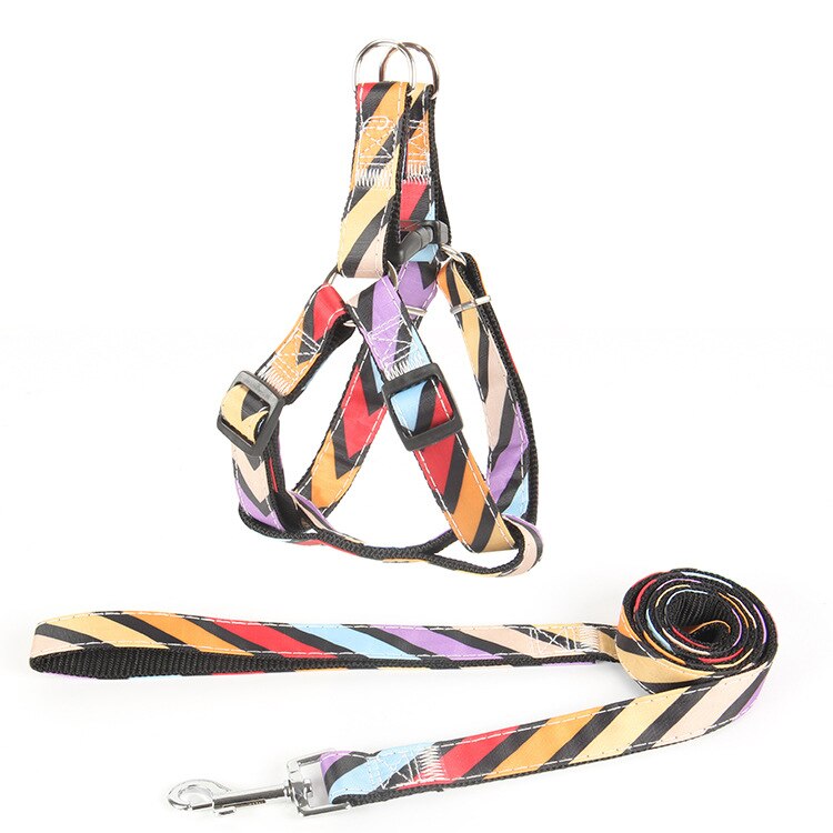 Printing Dogs Cat Harness And Leash Set Puppy Dog Chain Collar Belt Strap Pets Accessories Yorkshire Terrier Perros Productos: Colorful / XL