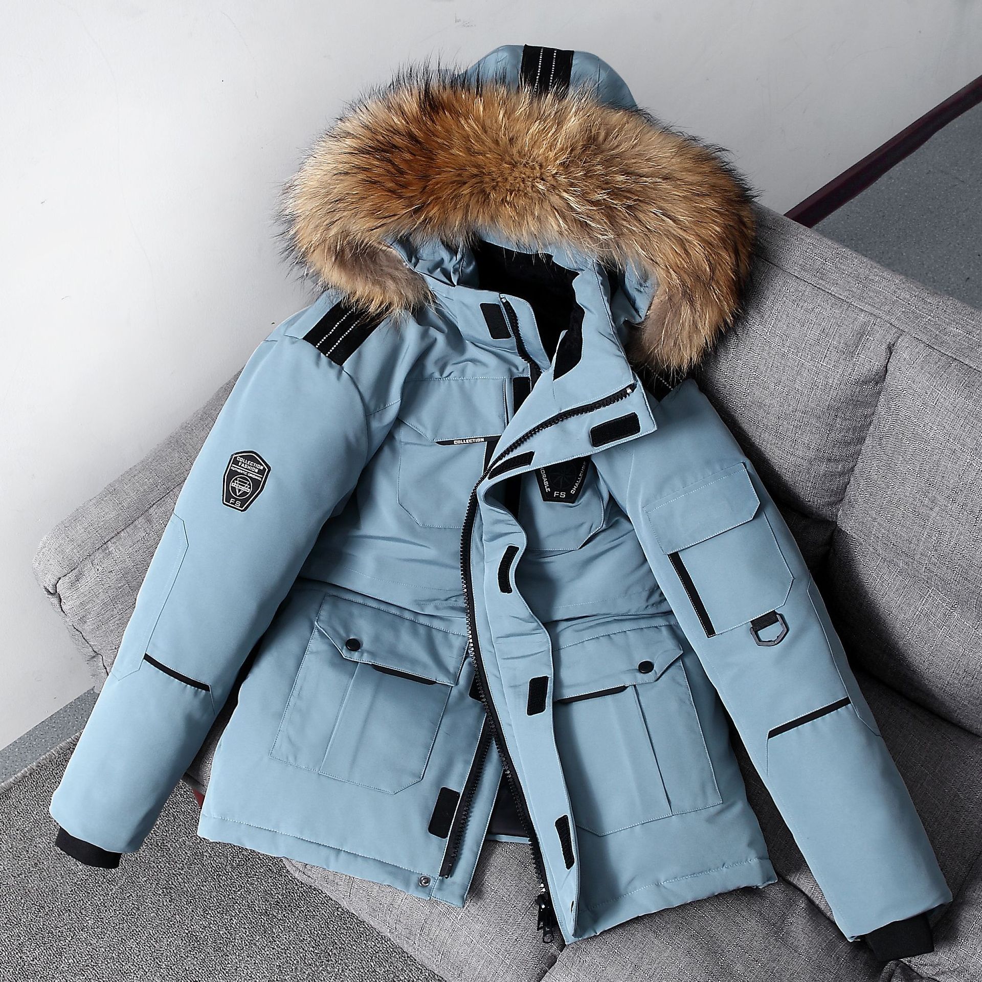 -30 Degree Couple Winter Down Jacket Men White Duck Down Parkas Coat Mid-length Large Fur Collar Down Thicken Coat Snow Overcoat