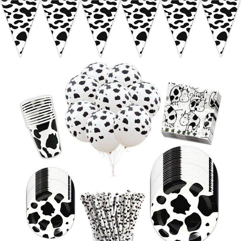 Cute Pasture Cow Theme Party Paper Plate Cup Flag Napkin Balloon Thankgiving Birthday Wedding Party Decor Supplies