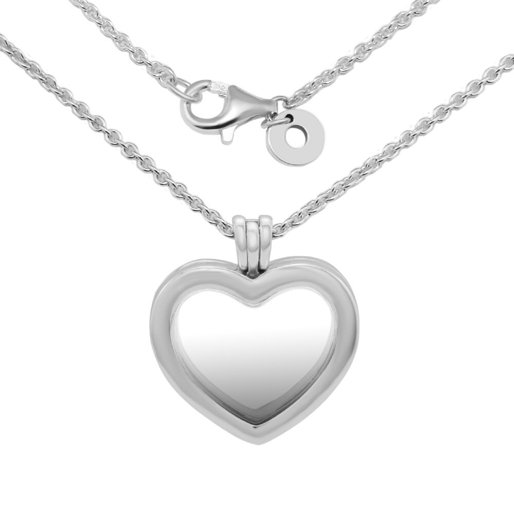 FANDOLA 100% 925 Sterling Silver Jewelry Sparkling Floating Heart Locket Necklace with Pendant Necklaces for Women N069