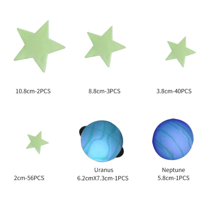100Pcs Luminous Dots Stars 8Pcs Luminous Solar System Planet Glow in the Dark Wall Stickers for Room Decoration