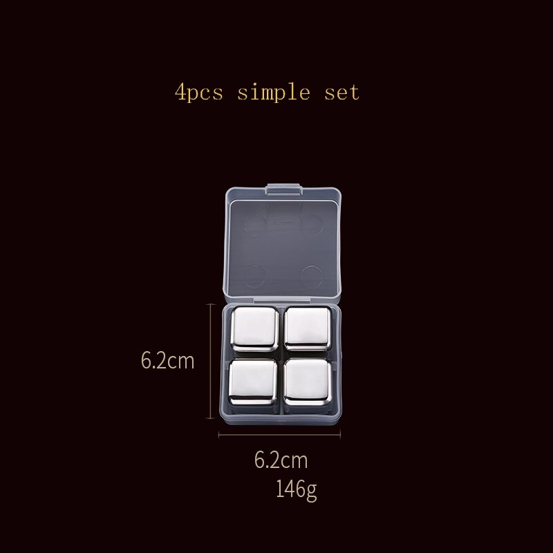 Stainless Steel Ice Cubes, Reusable Chilling Stones for Whiskey Wine, Drinks Cooler stone Rock Party Bar Tool: 4pcs simple set
